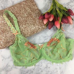 NWOT Simone Perele Green Lace Bra • 32C